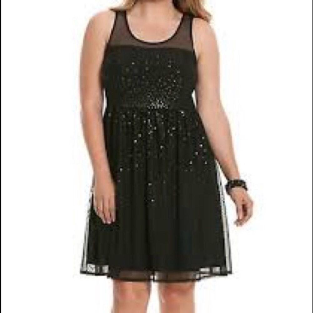Lane Bryant Layered Sequin Black Mesh Dress 18